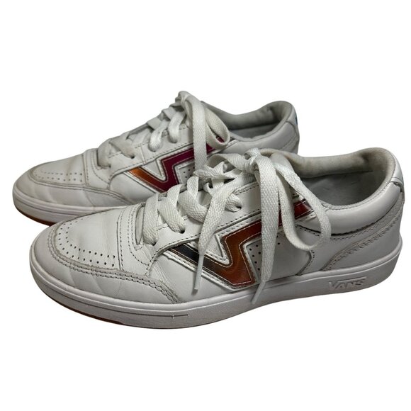 Vans Womens 6.5 Mens 5 White Leather Sneakers With Multicolor Accents Lace-Up - Picture 6 of 14
